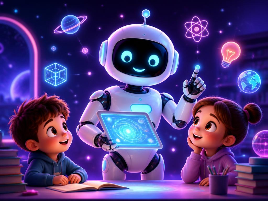 Kids educational AI classroom illustration